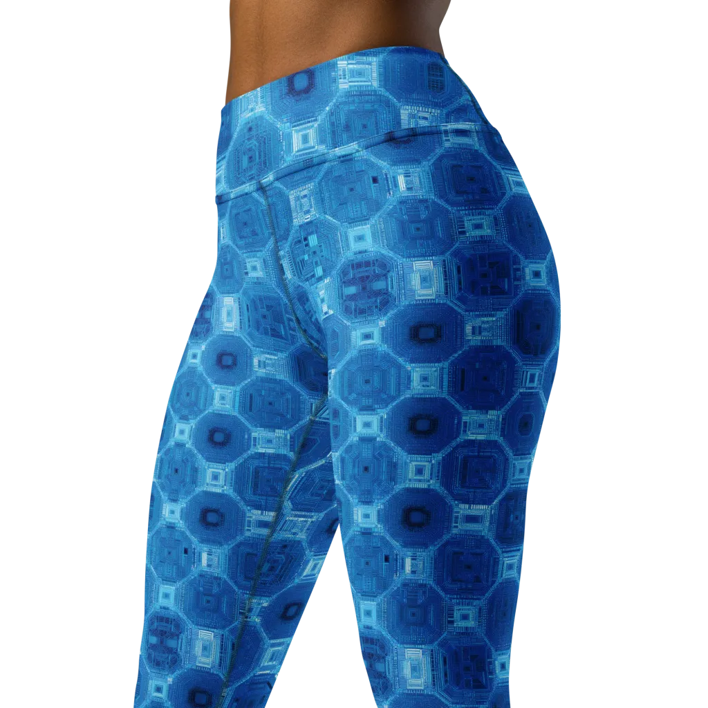 Cobalt Circuit on Yoga Leggings — Left Front