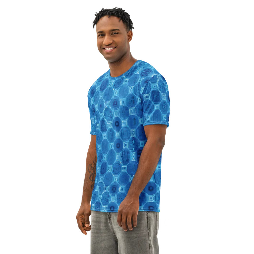 Cobalt Circuit on Men's Cotton Crew Neck T-Shirt — Left Front