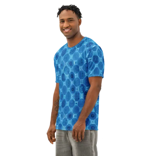 Cobalt Circuit on a Men's Cotton Crew Neck T-Shirt