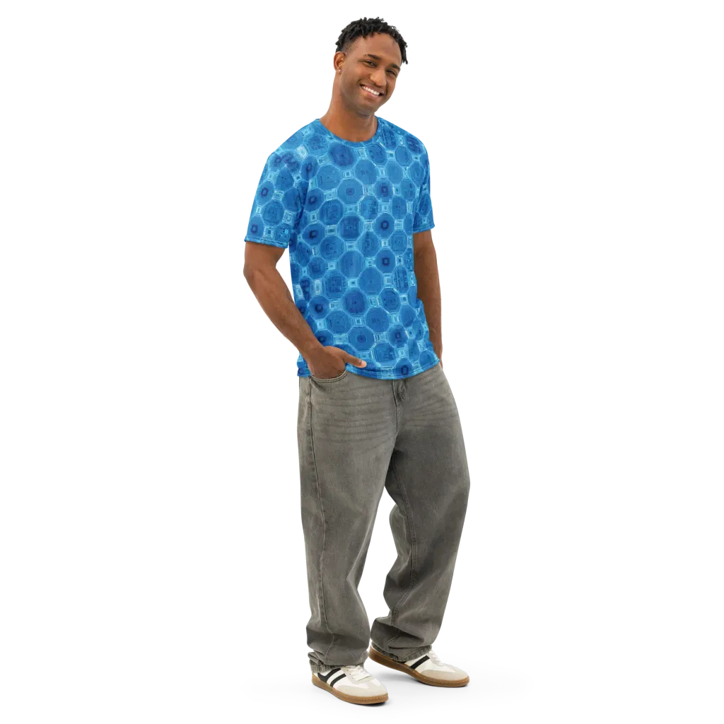 Cobalt Circuit on Men's Cotton Crew Neck T-Shirt — Right Front