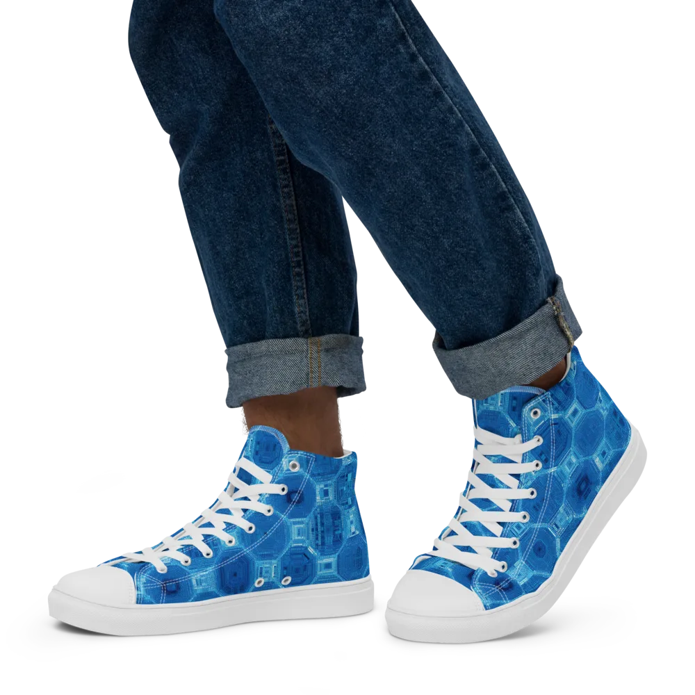 Cobalt Circuit on Men's High Top Canvas Shoes — Left