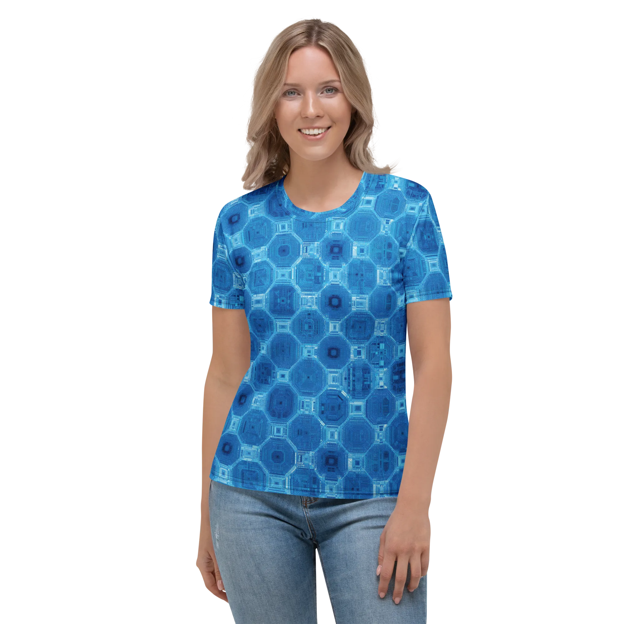 Cobalt Circuit on Women's Crew Neck T-Shirt — Front