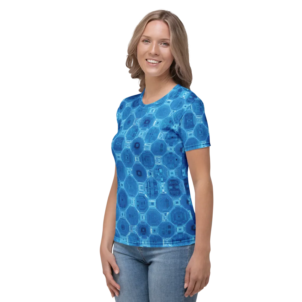 Cobalt Circuit on Women's Crew Neck T-Shirt — Left