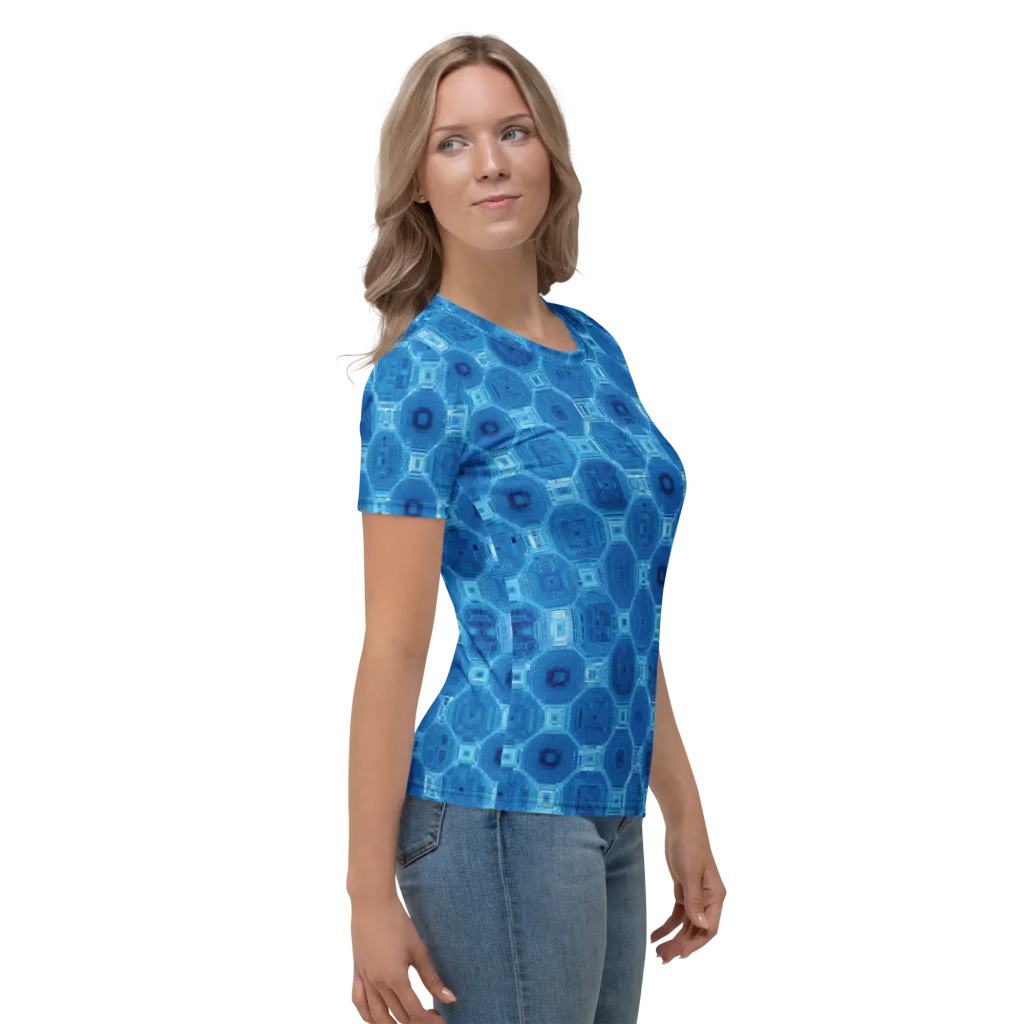 Cobalt Circuit on Women's Crew Neck T-Shirt — Right