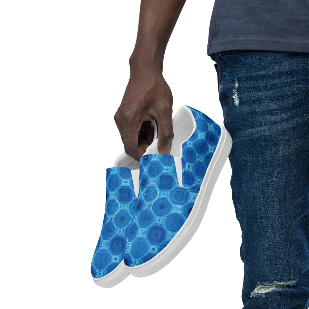 Cobalt Circuit on Men's Slip-On Canvas Shoes — Left Front