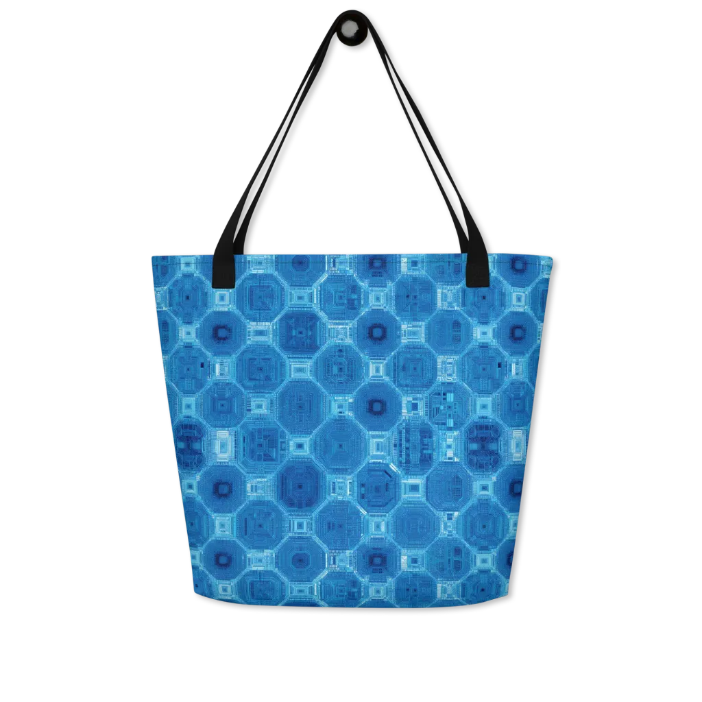 Cobalt Circuit on Large Tote Bag W/ Pocket — Front