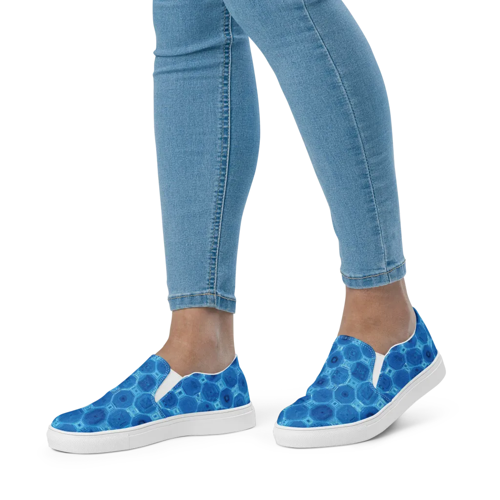 Cobalt Circuit on Women's Slip-On Canvas Shoes — Front