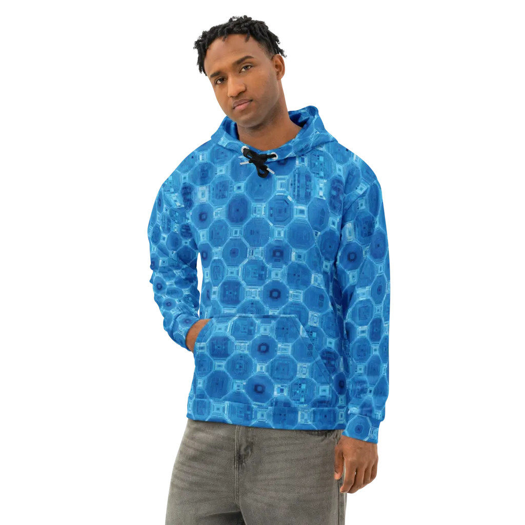 Cobalt Circuit on Cotton Hoodie — Left Front