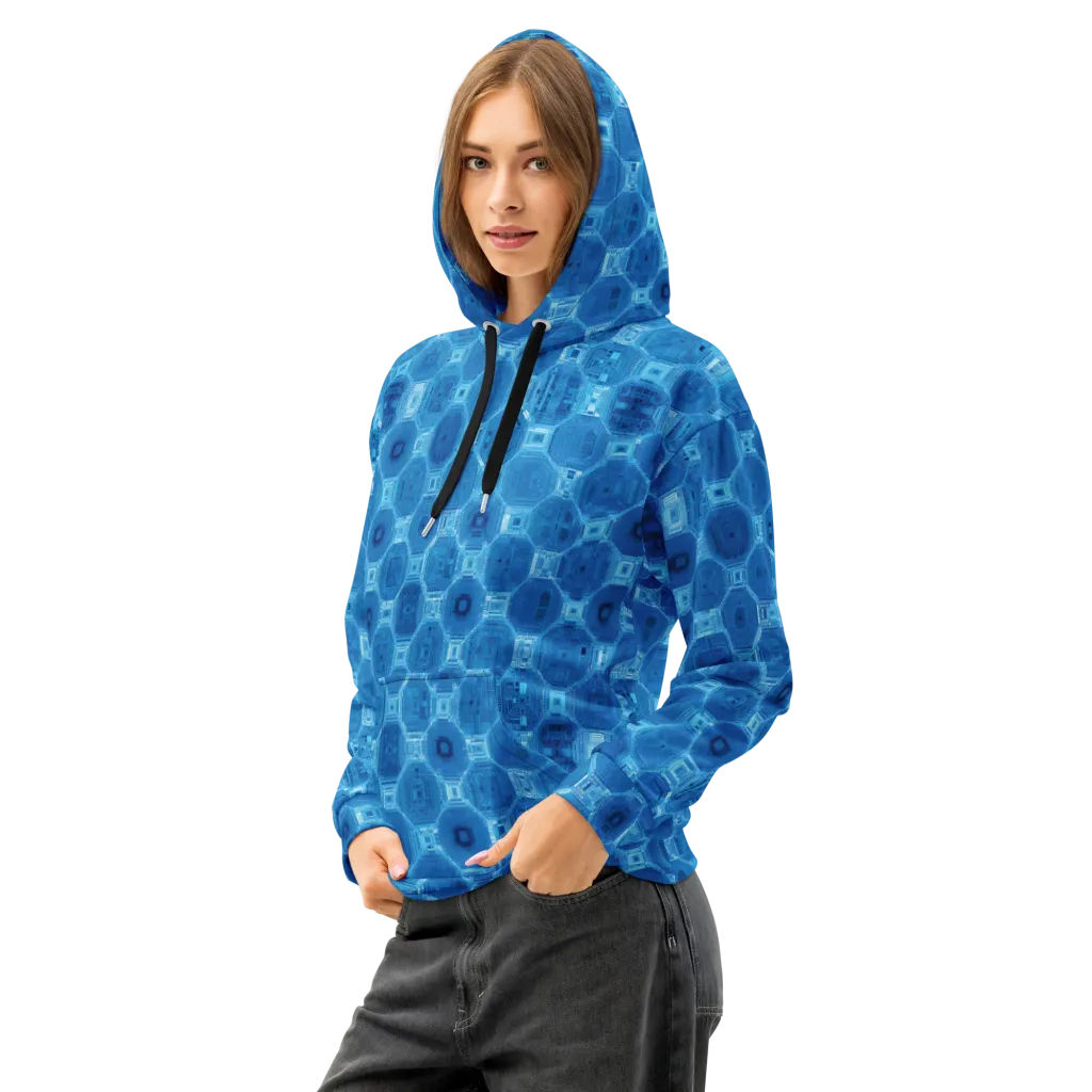 Cobalt Circuit on Cotton Hoodie — Left Front