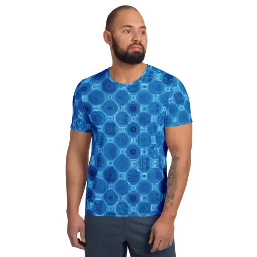 Cobalt Circuit on a Men's Athletic T-Shirt