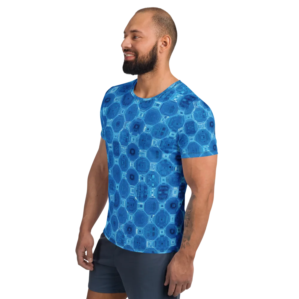 Cobalt Circuit on Men's Athletic T-Shirt — Left
