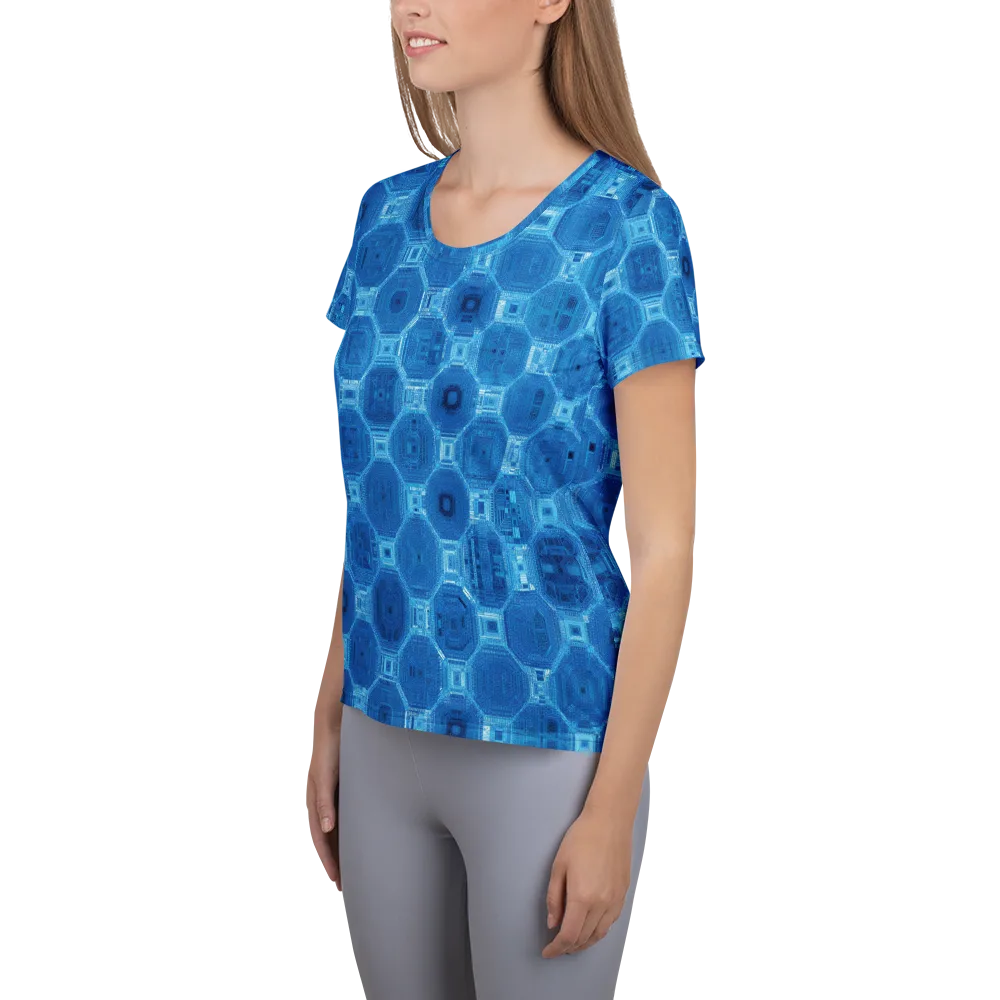 Cobalt Circuit on Women's Athletic T-Shirt — Left