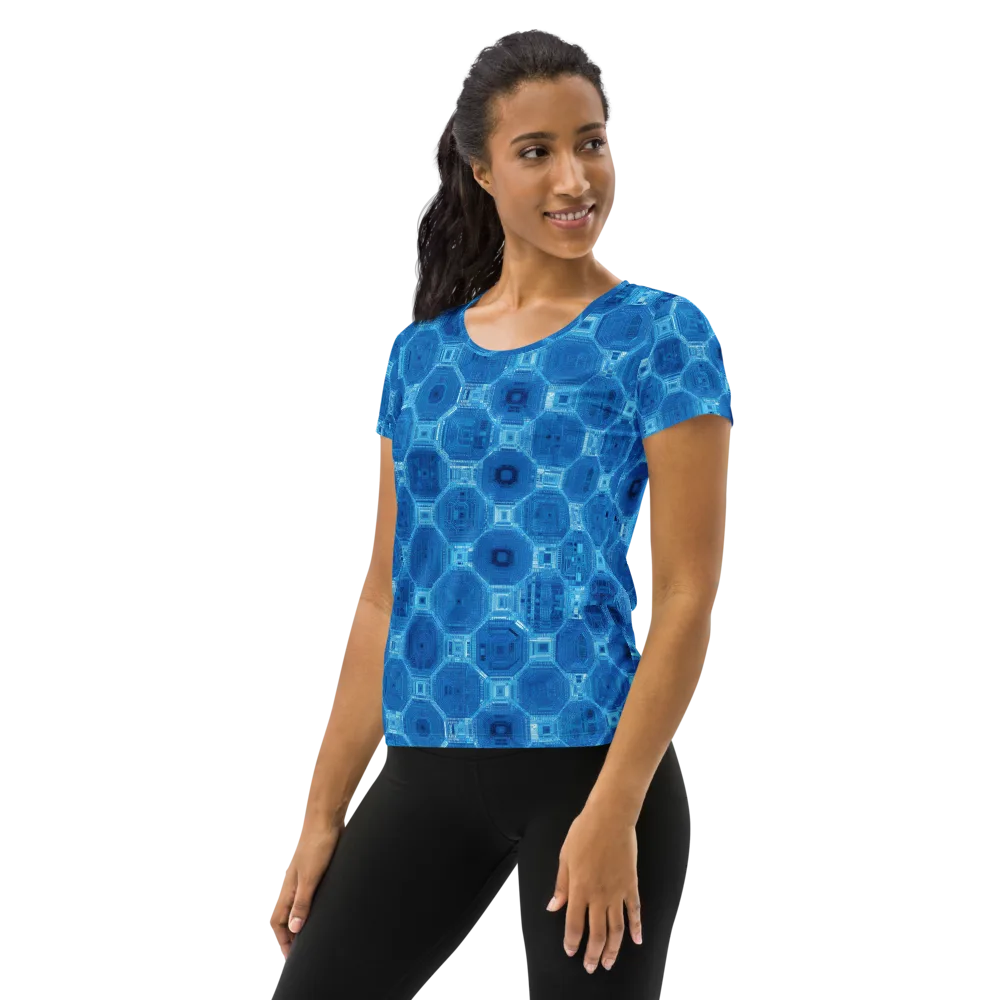 Cobalt Circuit on Women's Athletic T-Shirt — Left