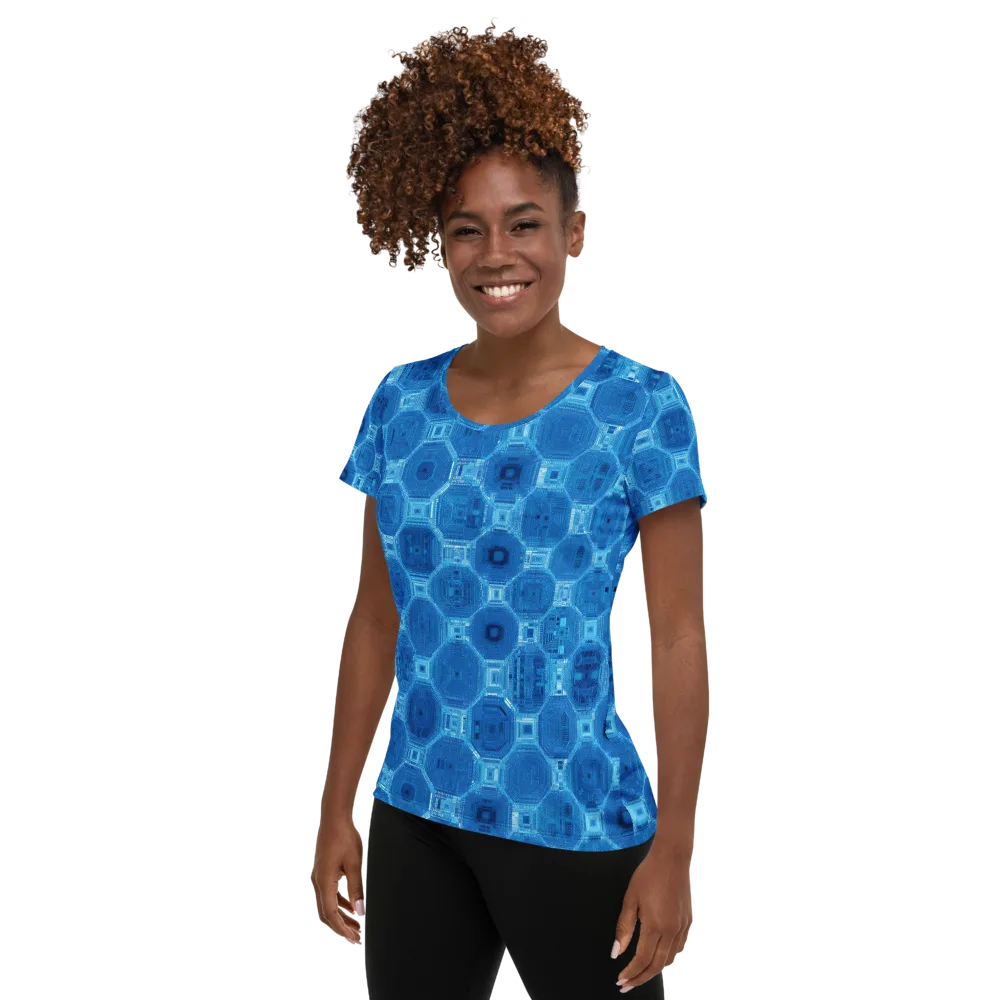 Cobalt Circuit on Women's Athletic T-Shirt — Left