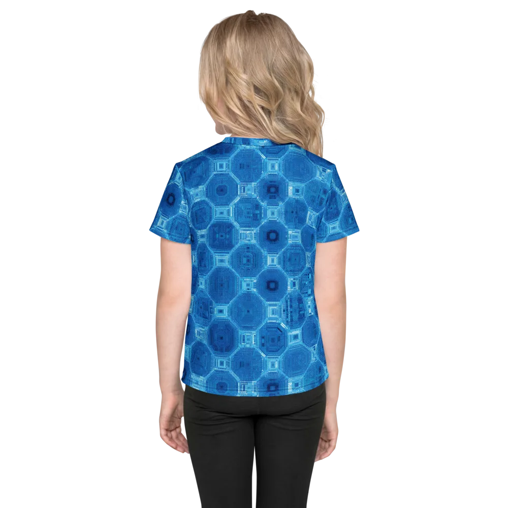 Cobalt Circuit on Kids Crew Neck T-Shirt — Back