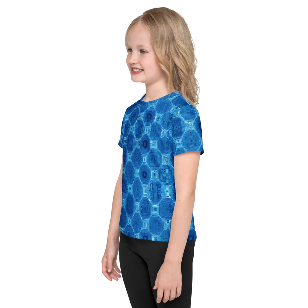 Cobalt Circuit on Kids Crew Neck T-Shirt — Left