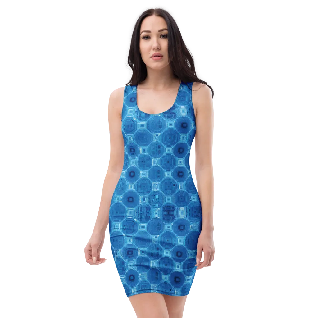 Cobalt Circuit on Bodycon Dress — Front