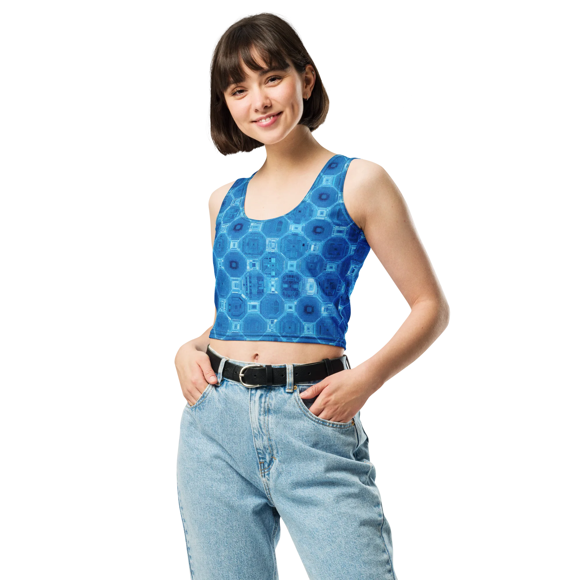 Cobalt Circuit on Crop Top — Front