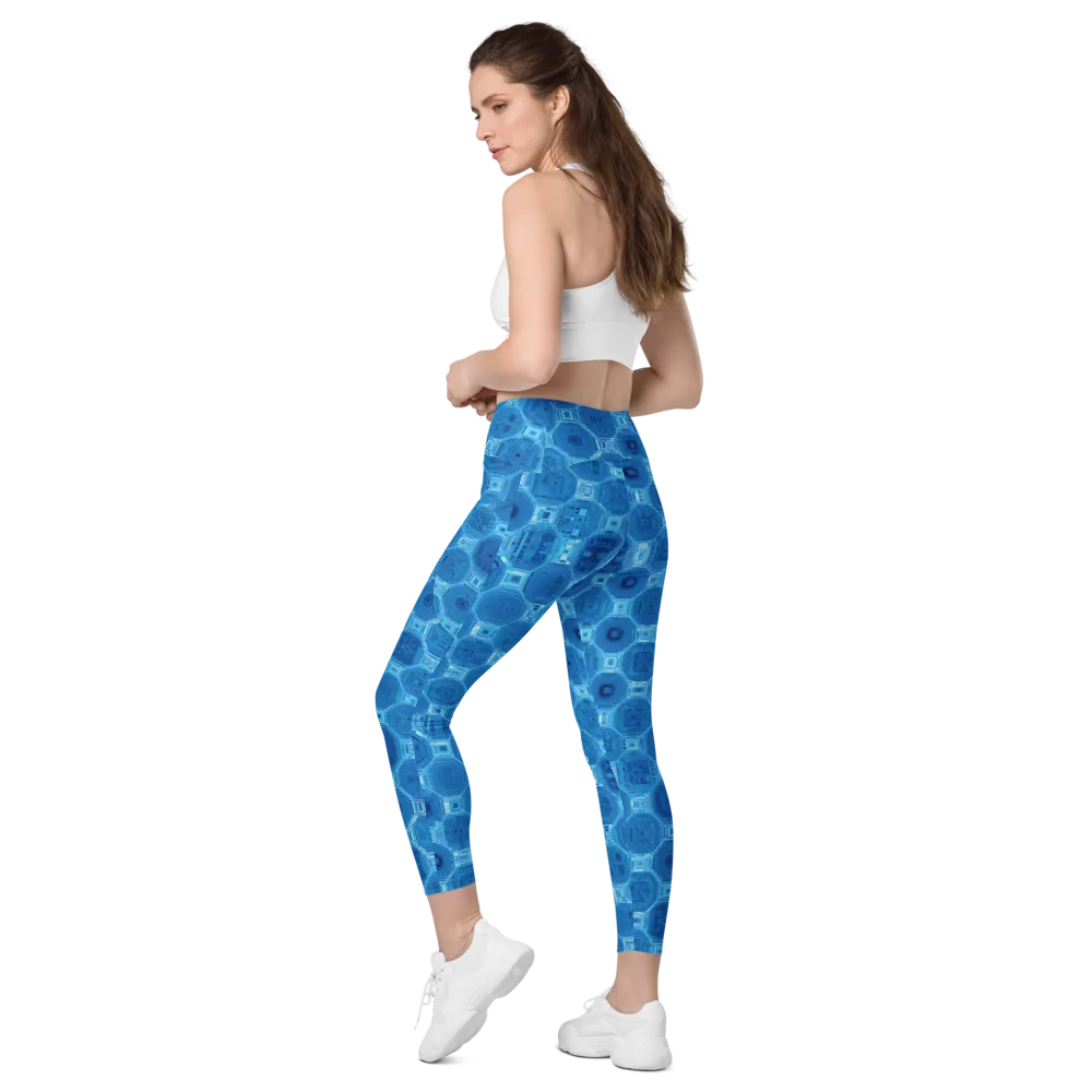 Cobalt Circuit on Leggings with Pockets — Left Back