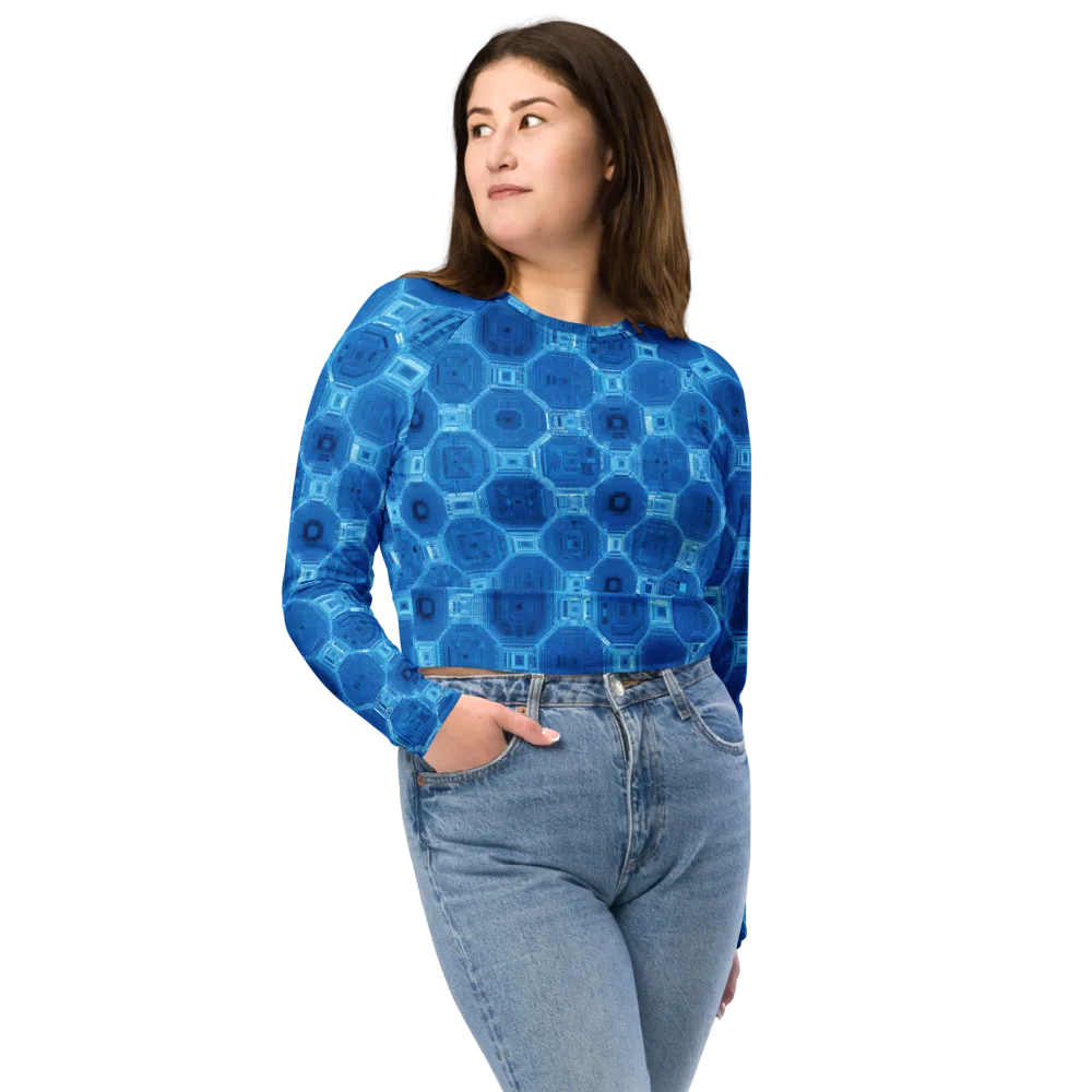 Cobalt Circuit on Long Sleeve Crop Top — Front