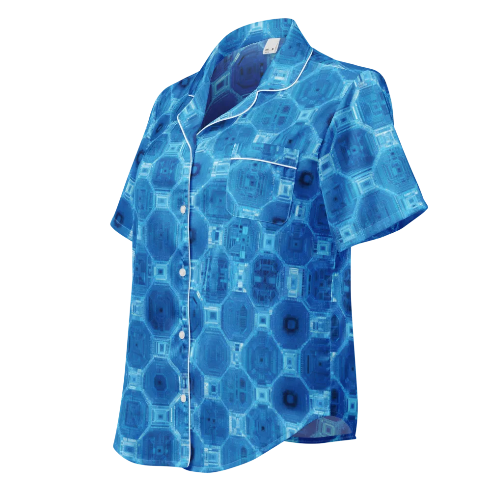 Cobalt Circuit on Women's Short Sleeve Pajama Top — Left Front