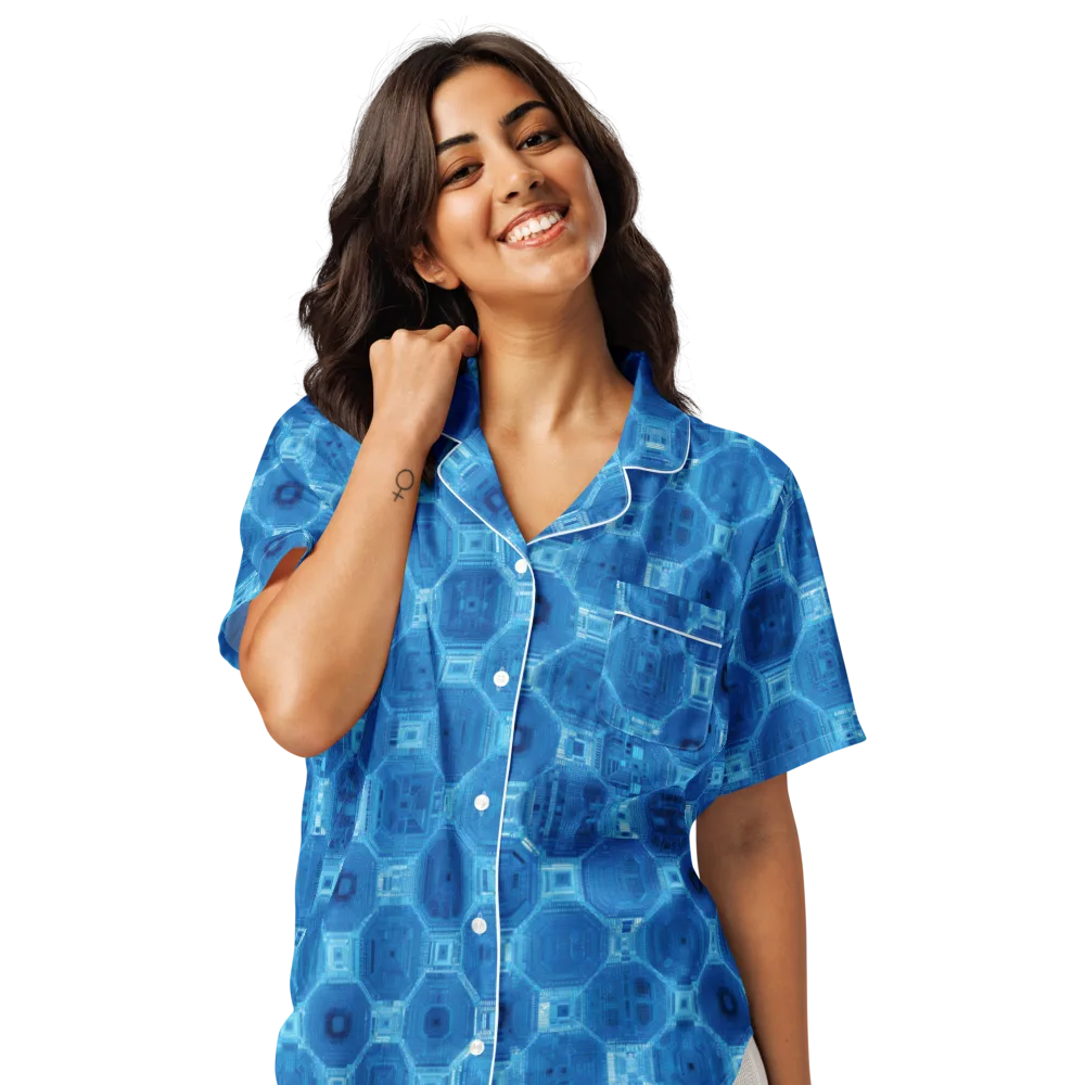 Cobalt Circuit on Women's Short Sleeve Pajama Top — Front