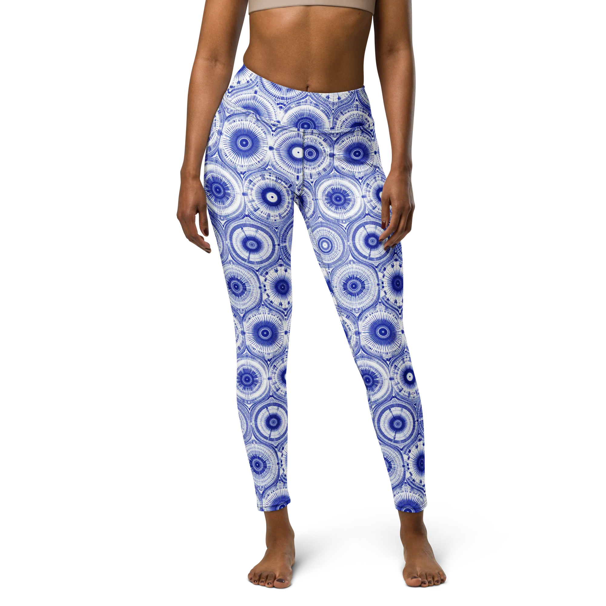 Indigo Circuit on Yoga Leggings — Front