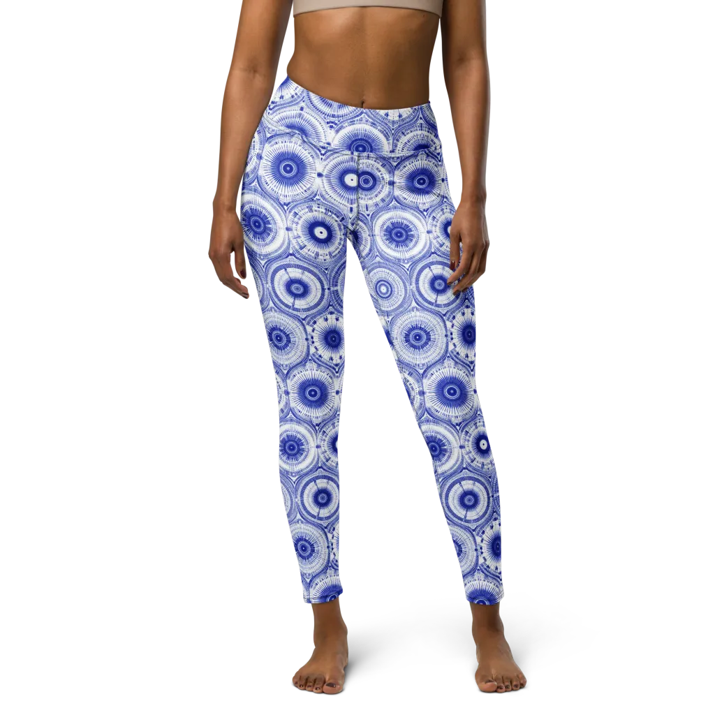 Indigo Circuit on Yoga Leggings — Front