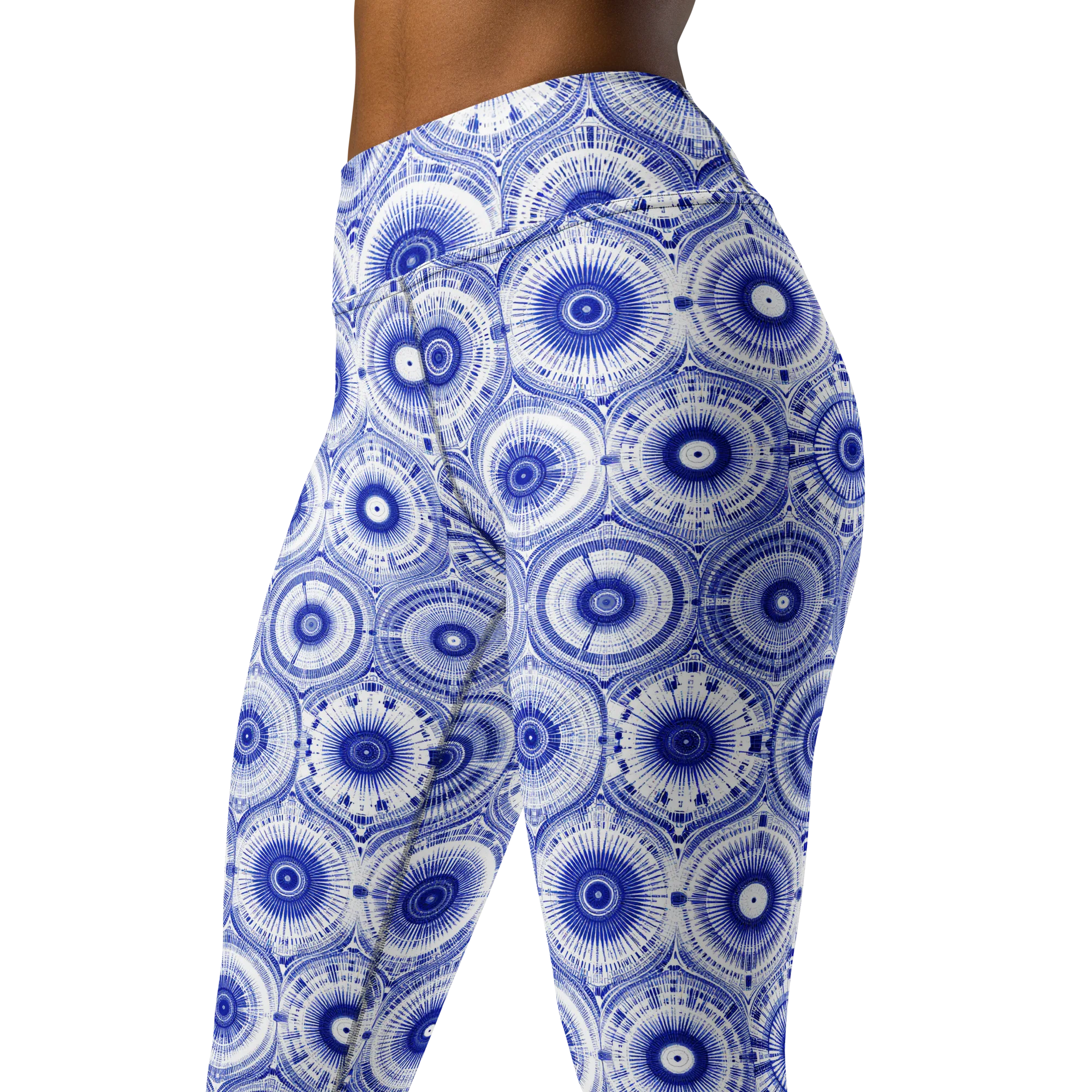 Indigo Circuit on Yoga Leggings — Left Front