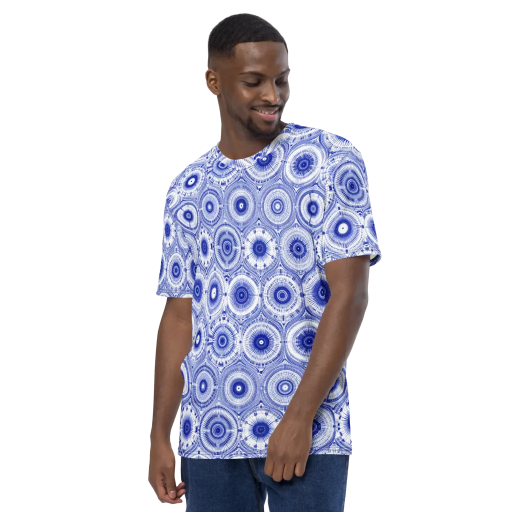 Indigo Circuit on Men's Crew Neck T-Shirt — Left