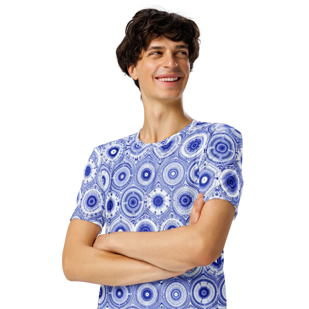 Indigo Circuit on Men's Crew Neck T-Shirt — Left Front