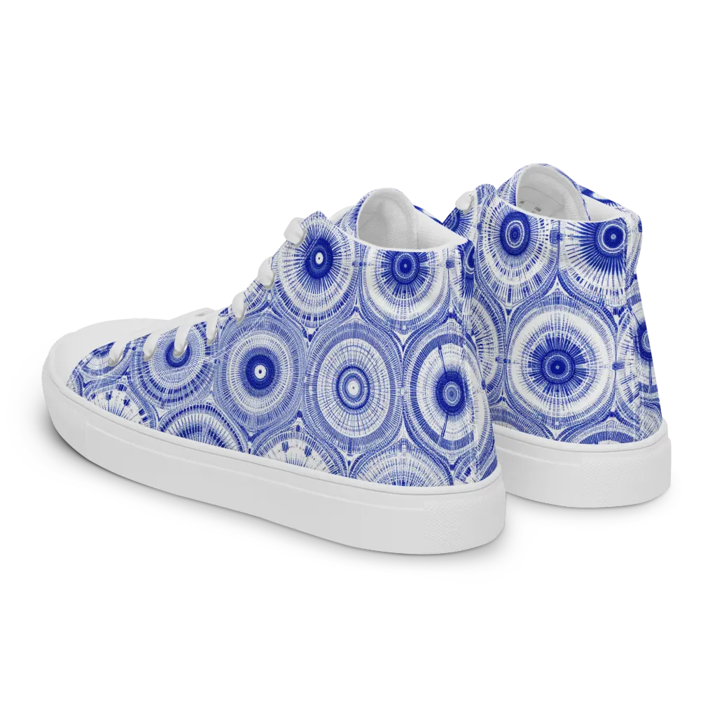 Indigo Circuit on Men's High Top Canvas Shoes — Left Back