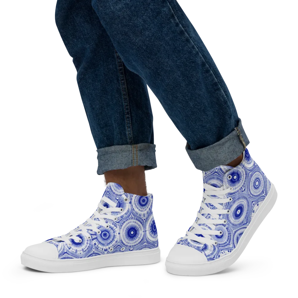 Indigo Circuit on Men's High Top Canvas Shoes — Left