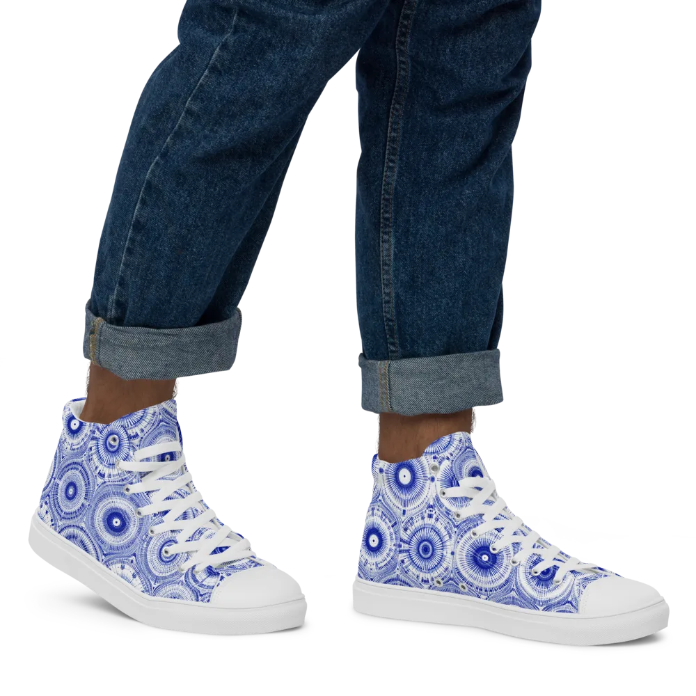 Indigo Circuit on Men's High Top Canvas Shoes — Right