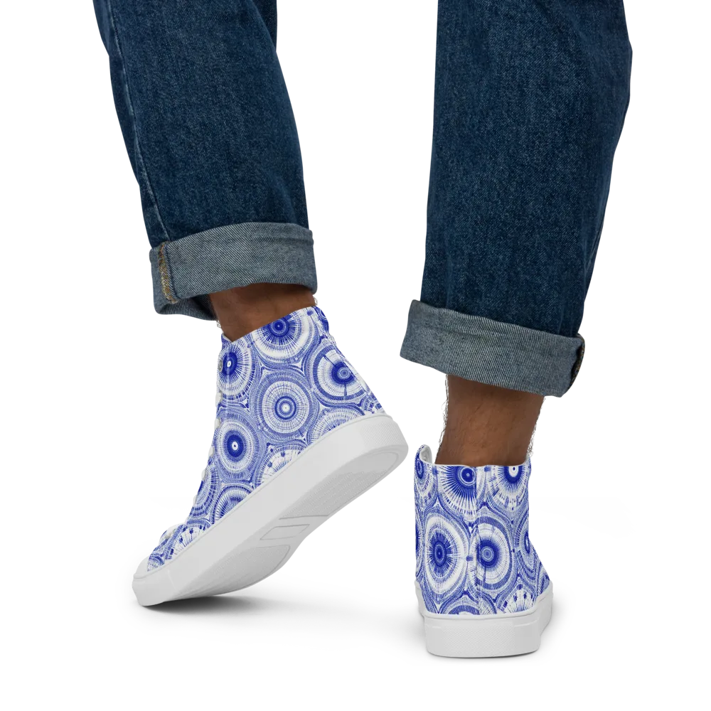 Indigo Circuit on Men's High Top Canvas Shoes — Back