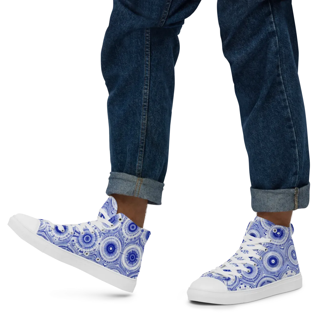 Indigo Circuit on Men's High Top Canvas Shoes — Left