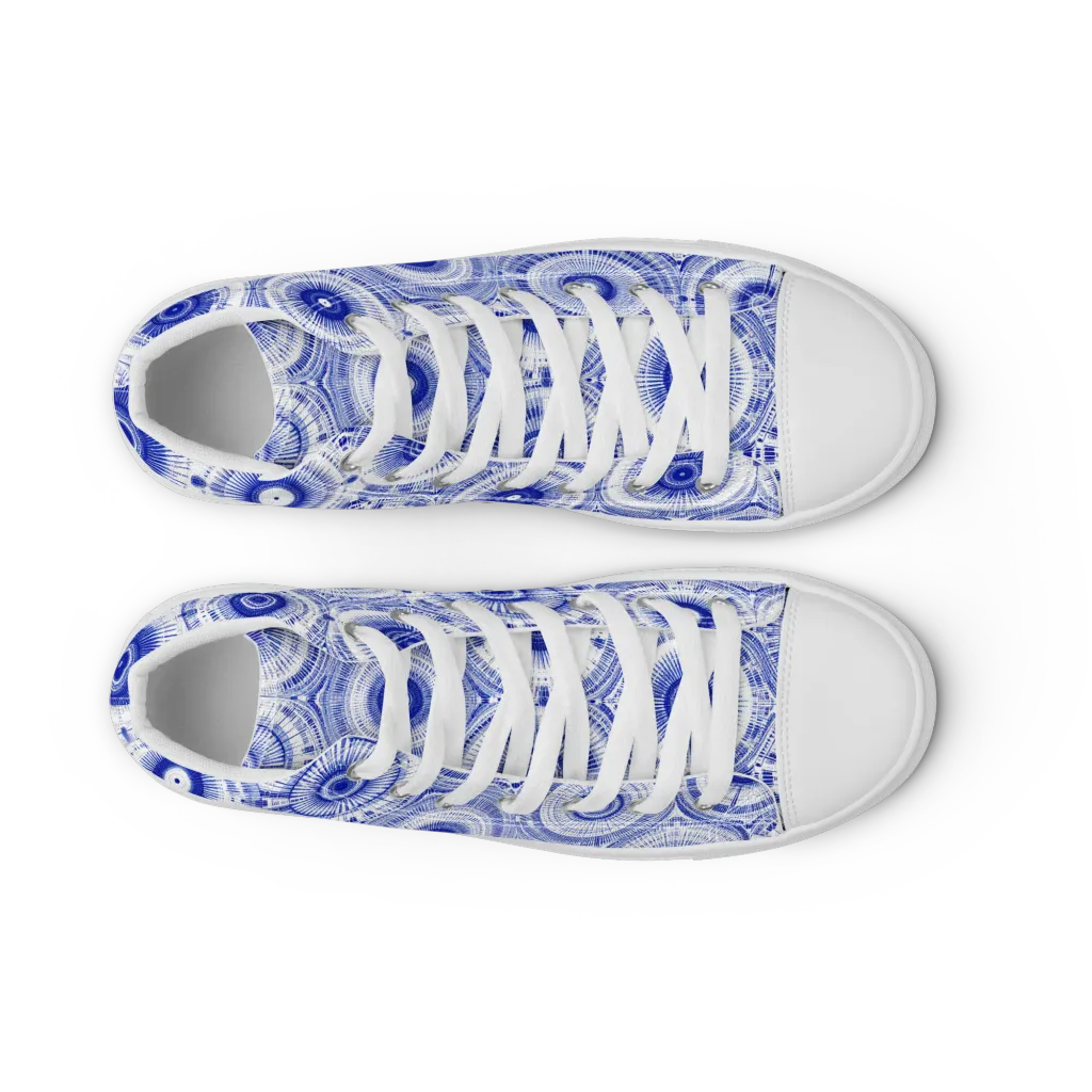 Indigo Circuit on Women's High Top Canvas Shoes — Front