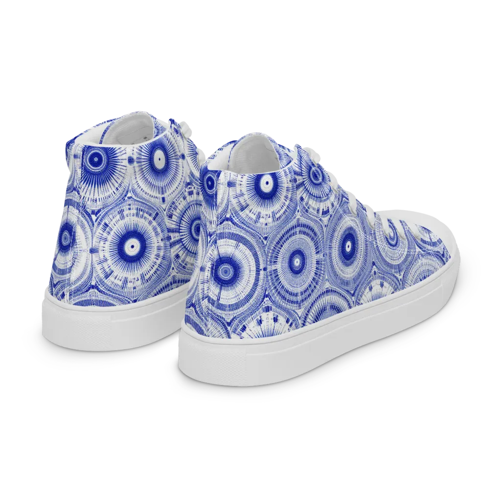 Indigo Circuit on Women's High Top Canvas Shoes — Right Back