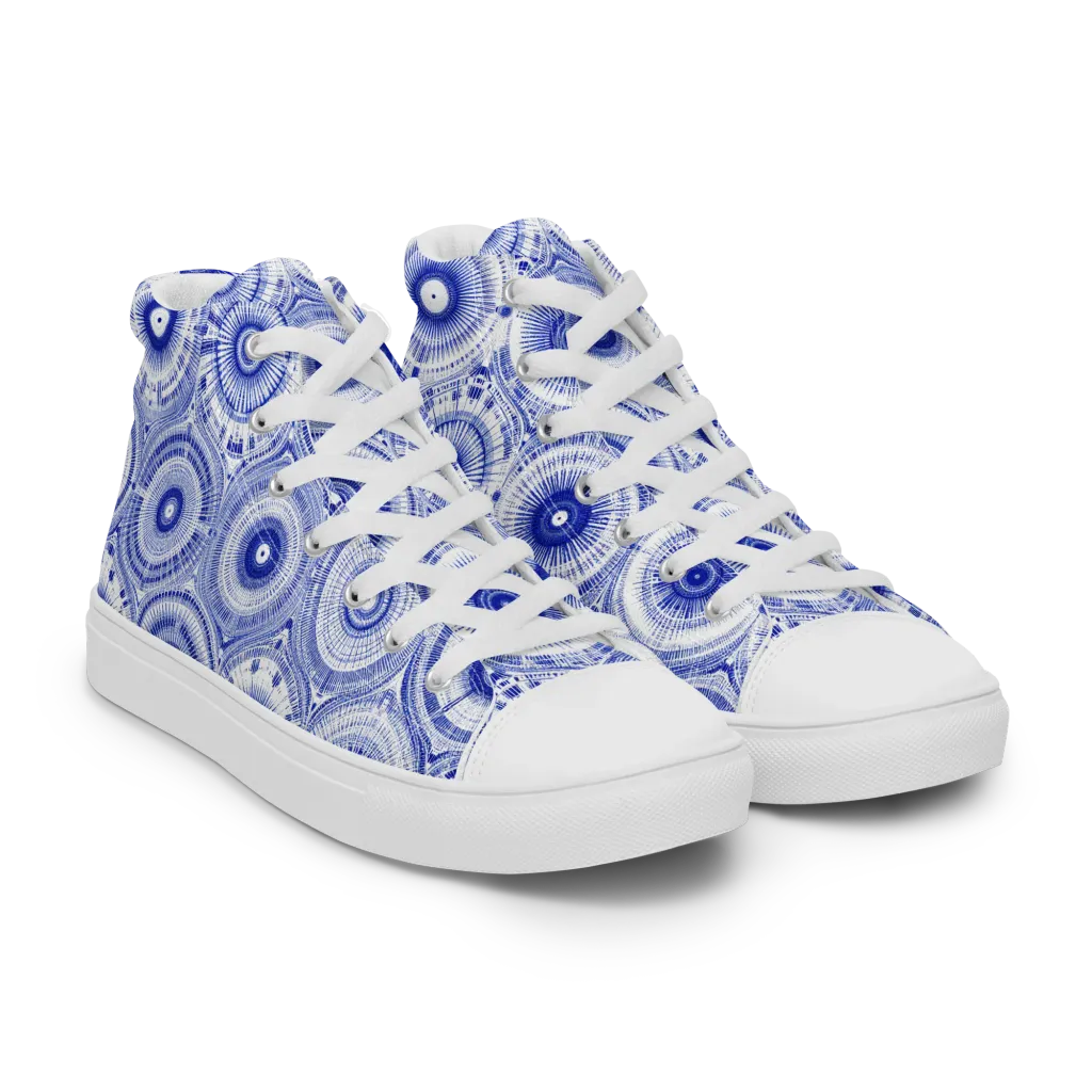 Indigo Circuit on Women's High Top Canvas Shoes — Right Front
