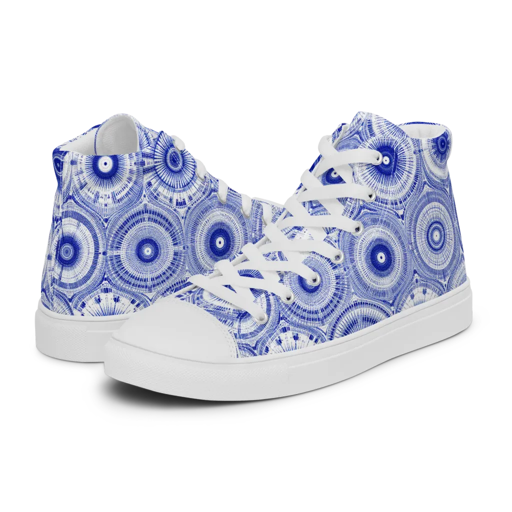 Indigo Circuit on Women's High Top Canvas Shoes — Left