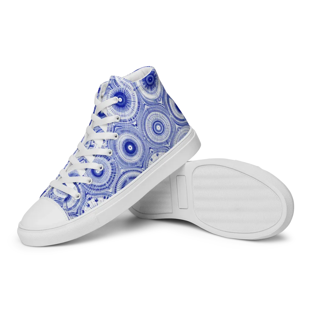 Indigo Circuit on Women's High Top Canvas Shoes — Left