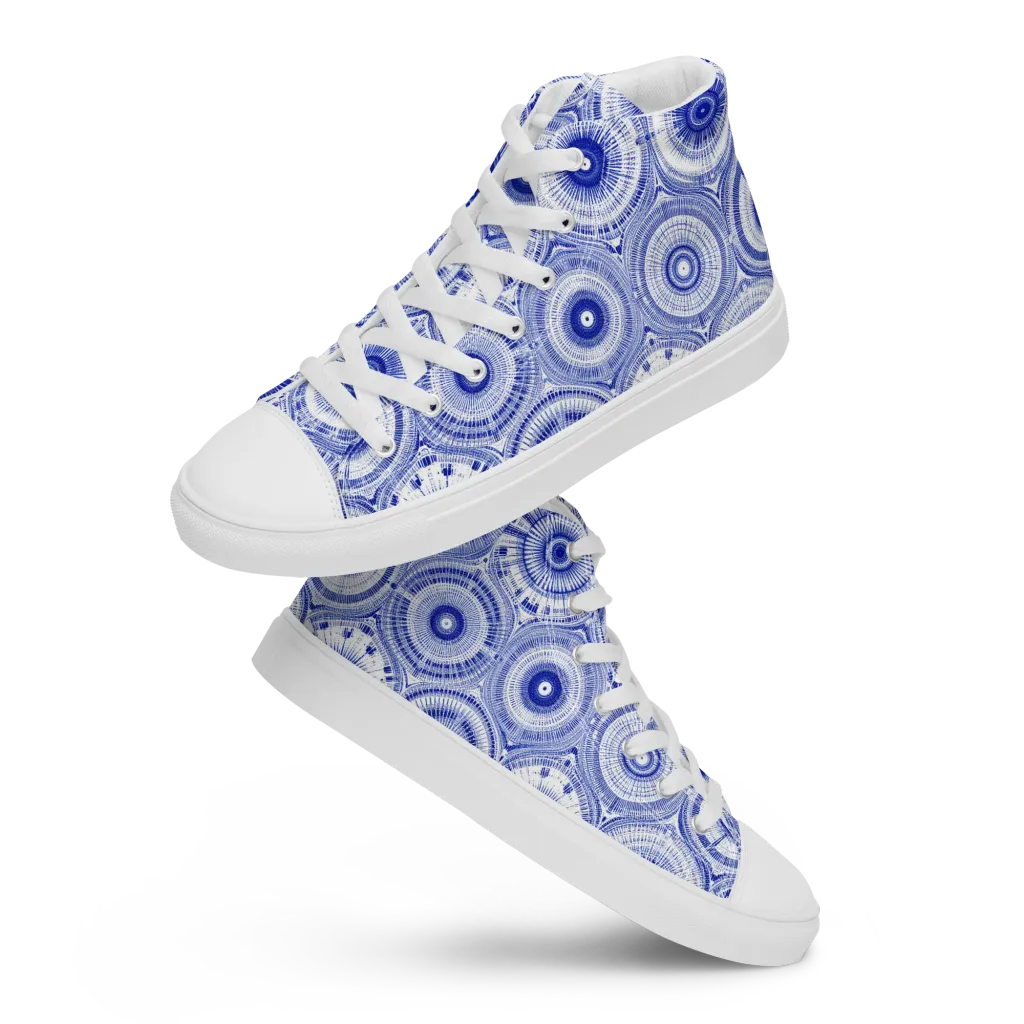 Indigo Circuit on Women's High Top Canvas Shoes — Front