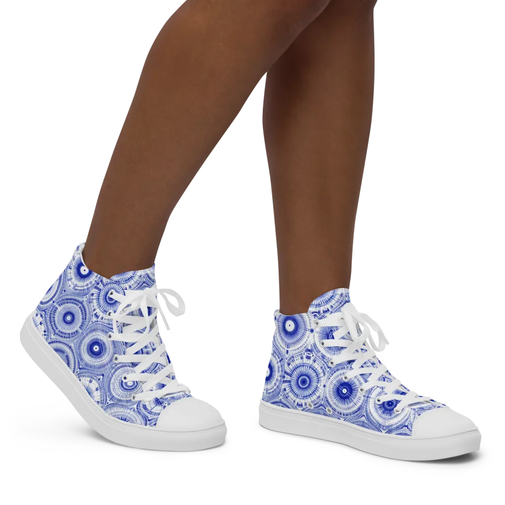 Indigo Circuit on Women's High Top Canvas Shoes — Right