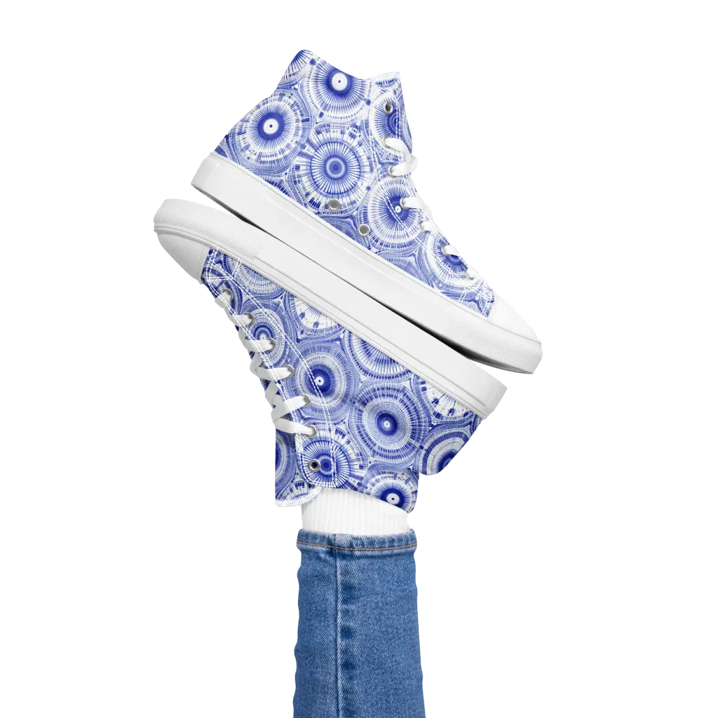 Indigo Circuit on Women's High Top Canvas Shoes — Left