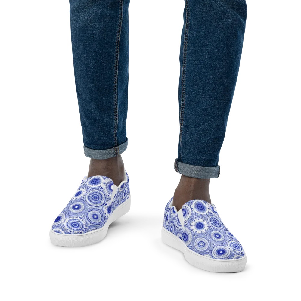 Indigo Circuit on Men's Slip-On Canvas Shoes — Front