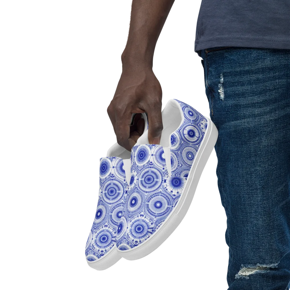 Indigo Circuit on Men's Slip-On Canvas Shoes — Left Front