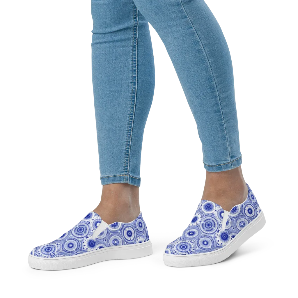 Indigo Circuit on Women's Slip-On Canvas Shoes — Front
