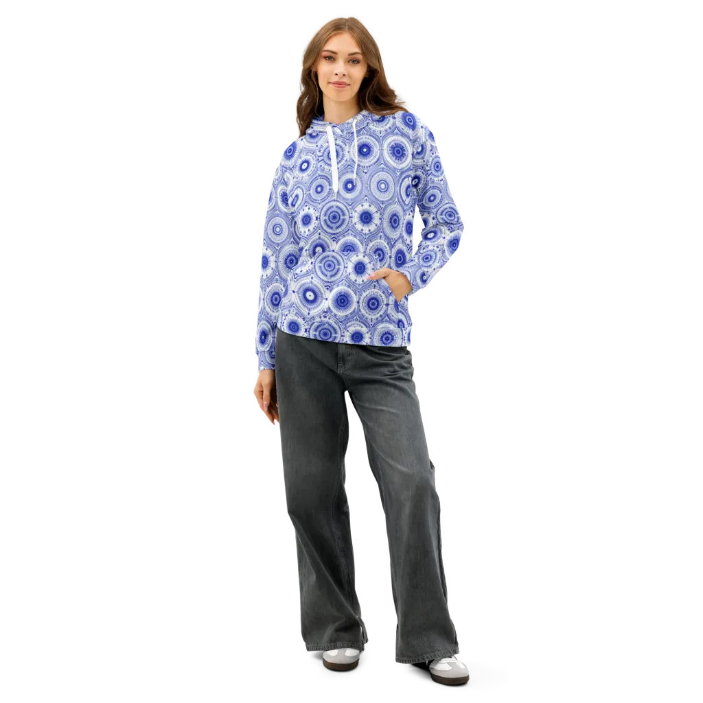 Indigo Circuit on Cotton Hoodie — Front