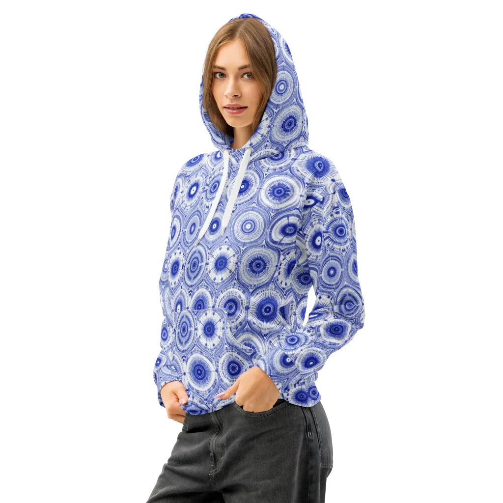 Indigo Circuit on Cotton Hoodie — Left Front