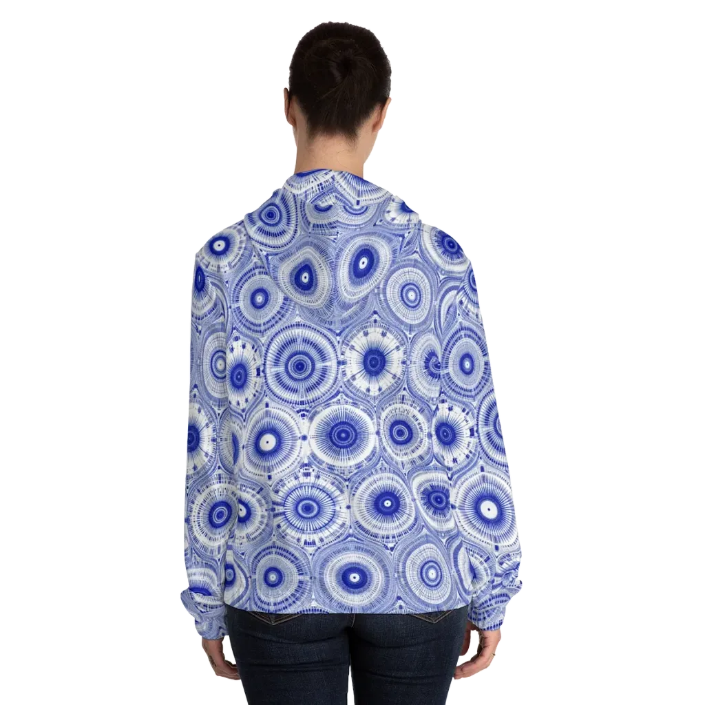 Indigo Circuit on Women's Full-Zip Hoodie — Back On Person